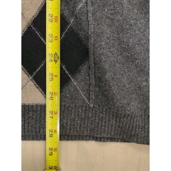 Transcript Mens XL 100% Cashmere Sweater Gray Argyle Print V Neck Soft - Picture 7 of 11